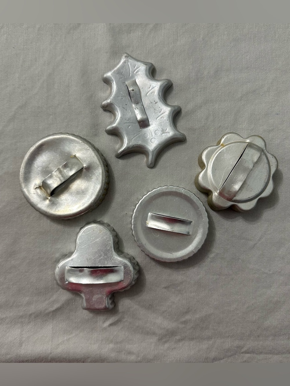 Metal Cookie Cutters Lot of 5 w/ Handles Assorted Shapes Silver Christmas